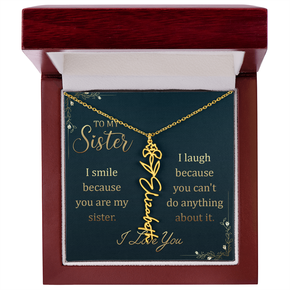 Sister Custom Birth Flower Name Necklace