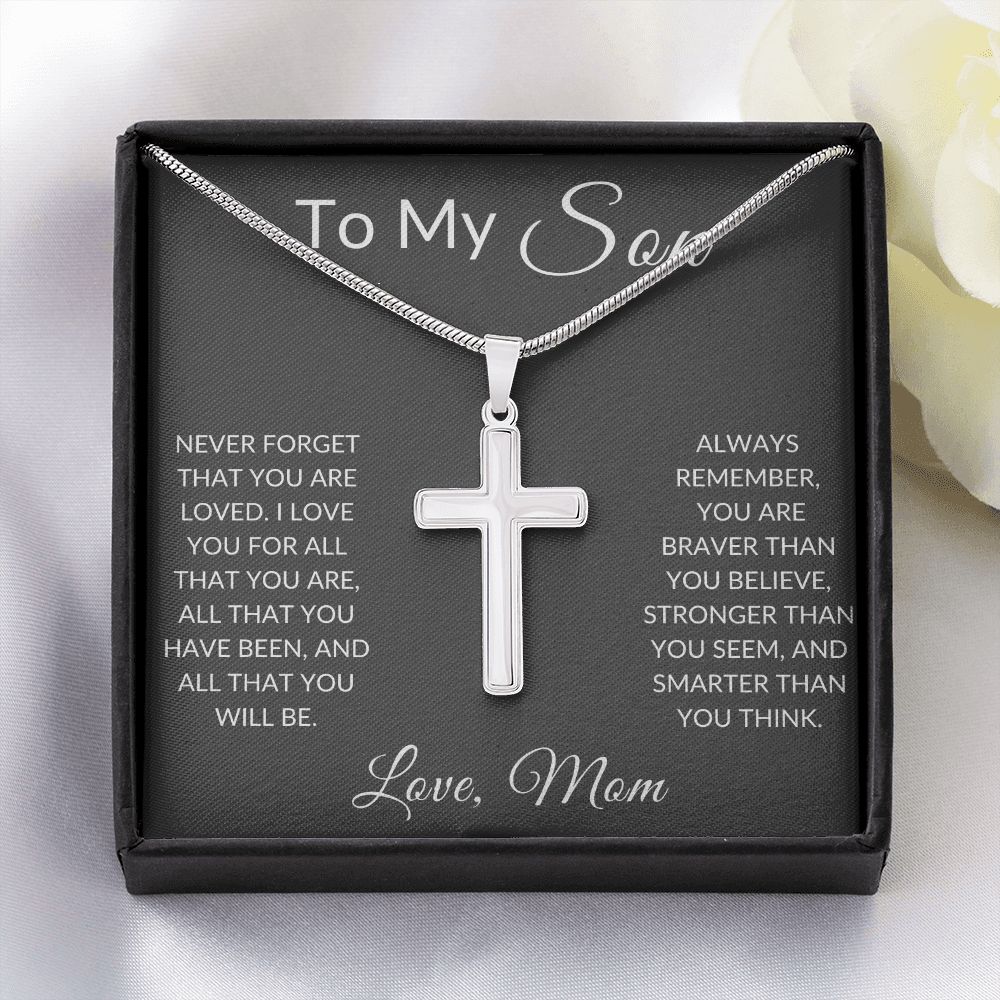 To My Son Love, Mom | Stainless Steel Cross Necklace