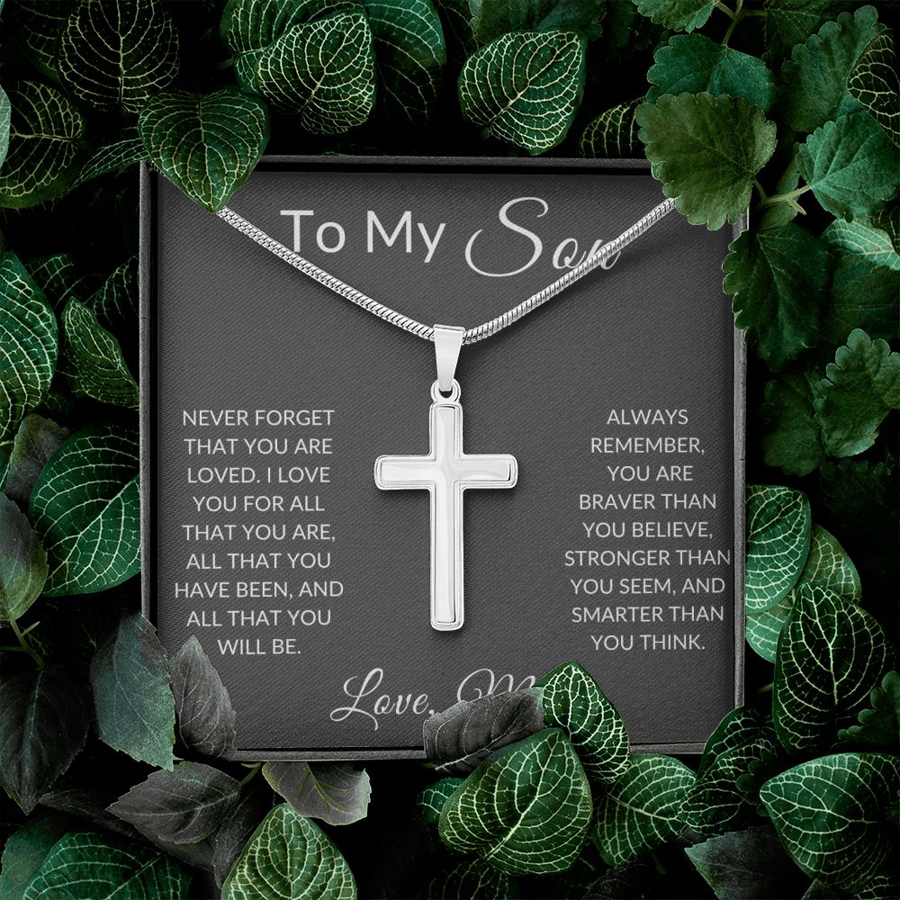 To My Son Love, Mom | Stainless Steel Cross Necklace
