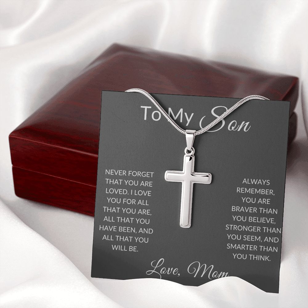 To My Son Love, Mom | Stainless Steel Cross Necklace