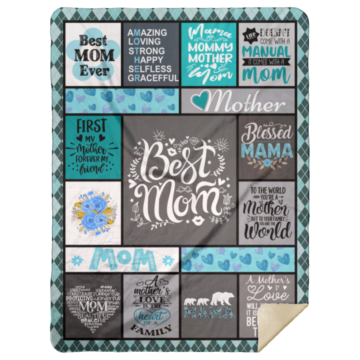 Best Mom Ever Blue/Gray Sherpa Blanket 60x80