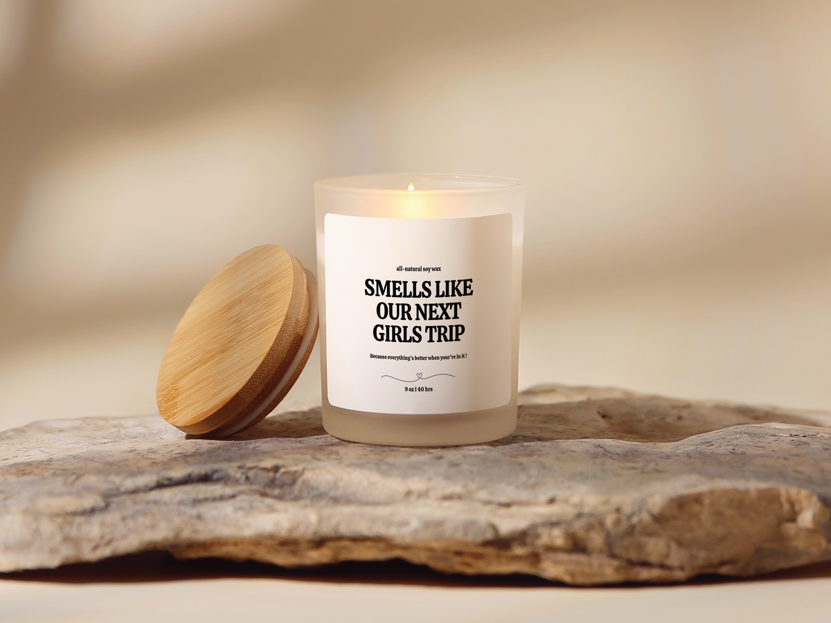 Remember When? Let's do it Again! Smells Like Our Next Girls Trip Glass Candle with Bamboo Lid