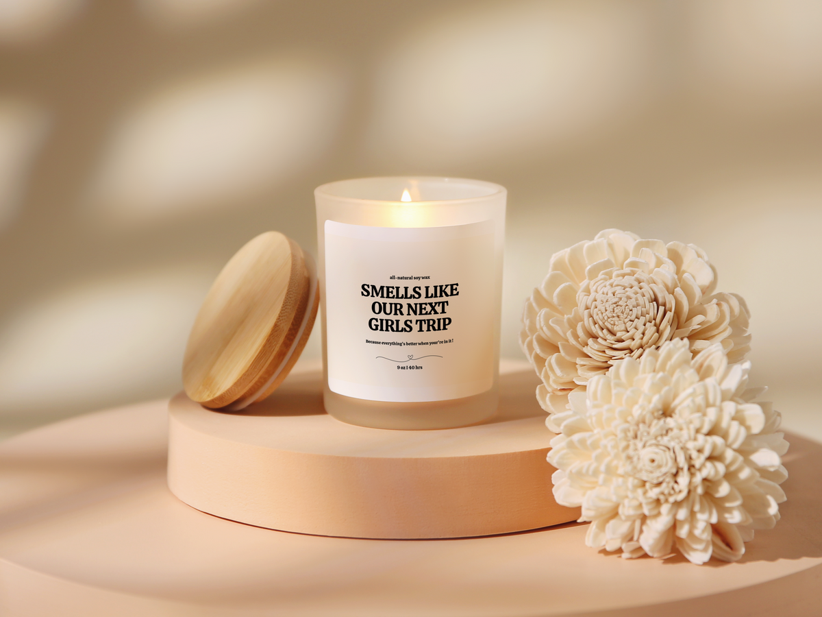 Remember When? Let's do it Again! Smells Like Our Next Girls Trip Glass Candle with Bamboo Lid