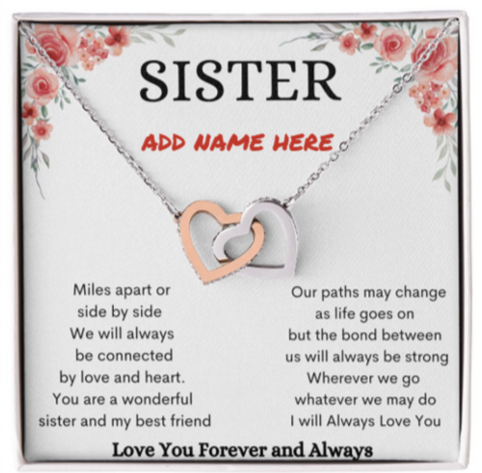 Sister Interlocking Hearts Necklace (Customizable Name)