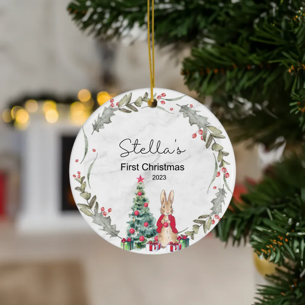 First Christmas Round Ornament Personalized