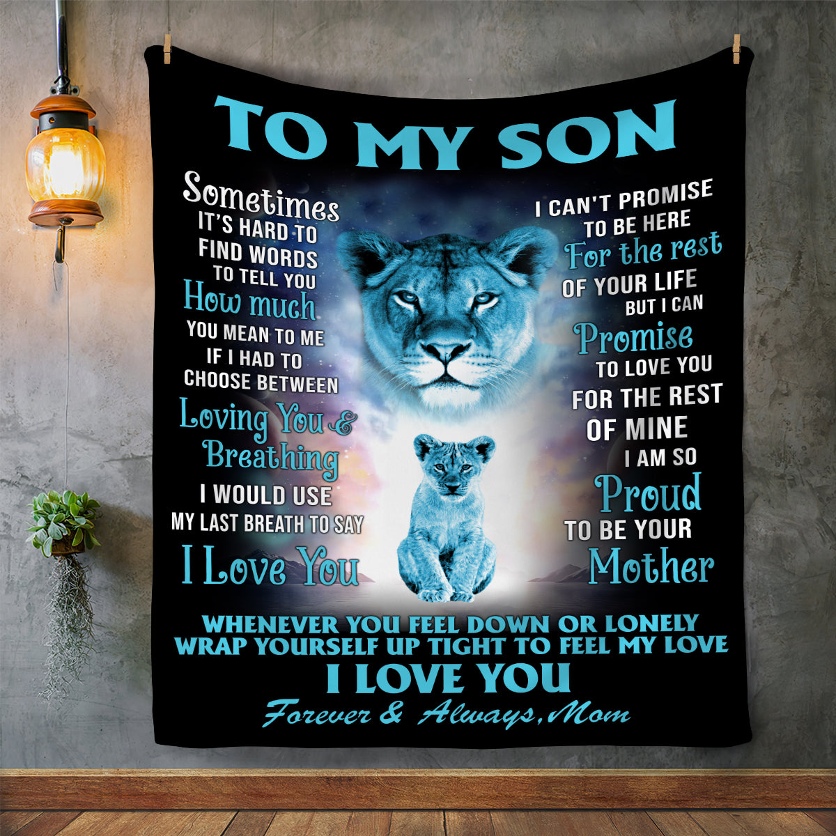 Son from Mom Lion Sherpa Blanket 50 x 60