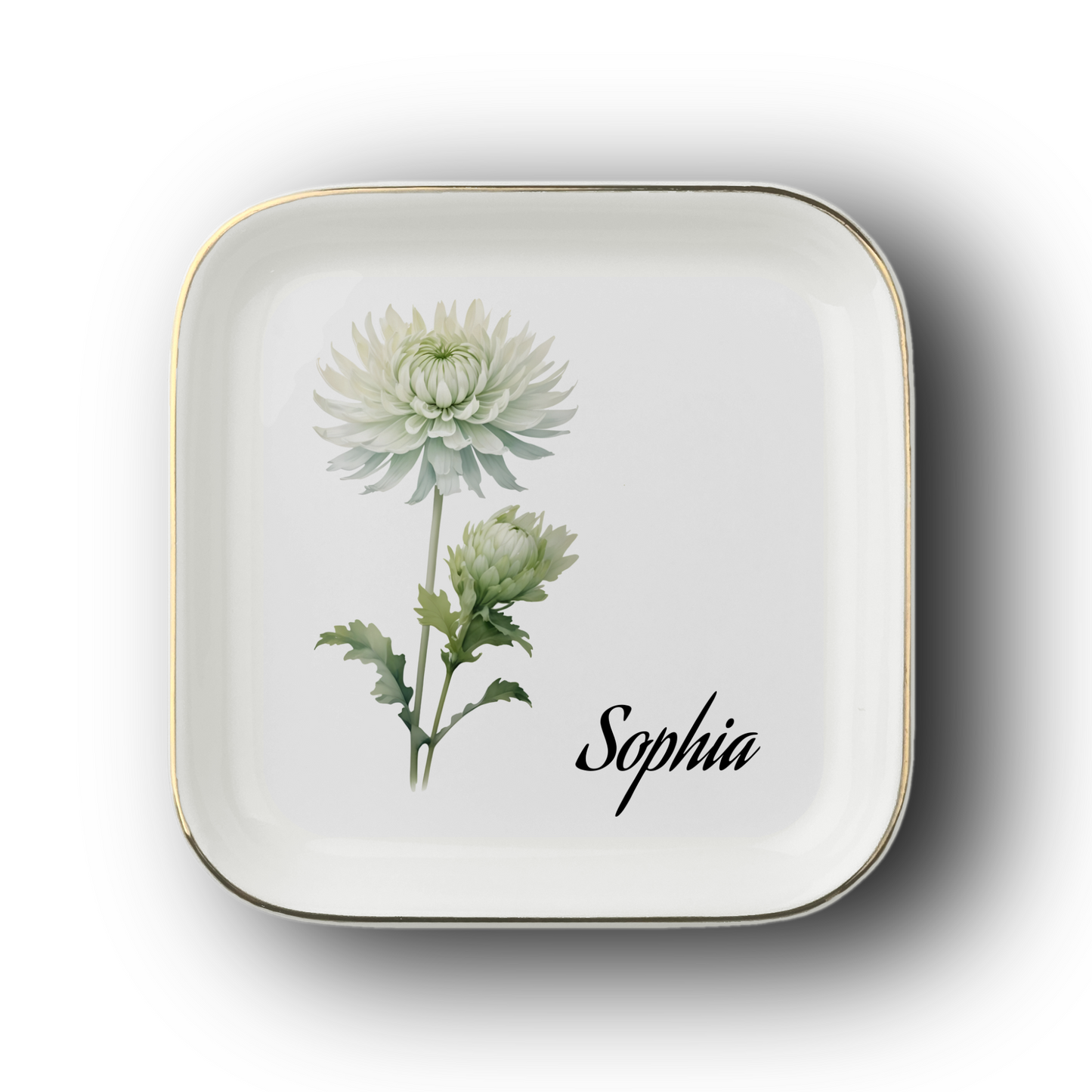 Custom Birth Flower Jewelry Dish with Name | Personalized Trinket Tray Gift for Her