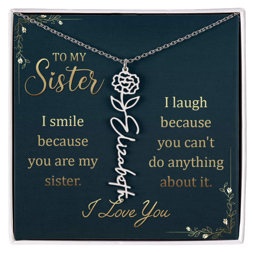 Sister Custom Birth Flower Name Necklace
