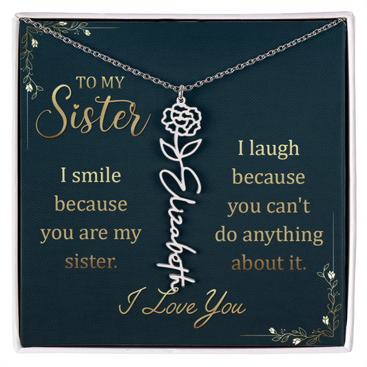 Sister Custom Birth Flower Name Necklace
