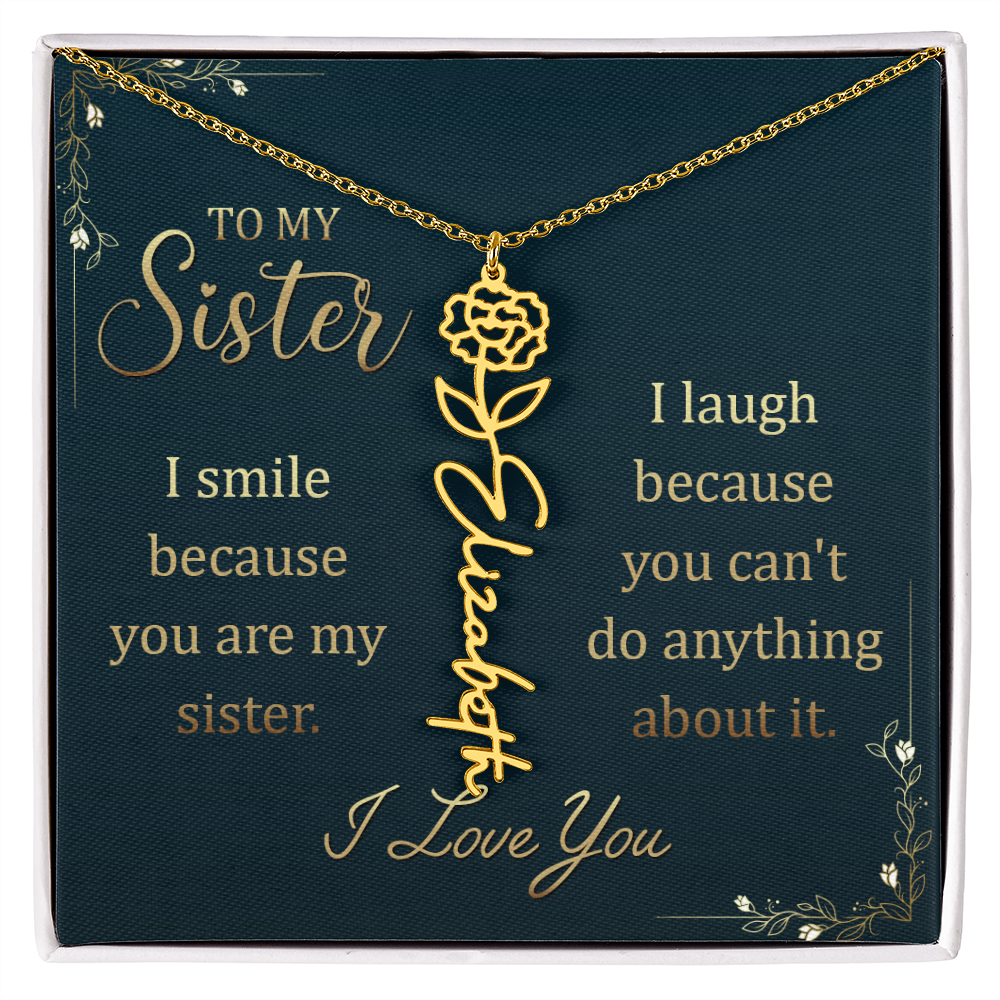 Sister Custom Birth Flower Name Necklace