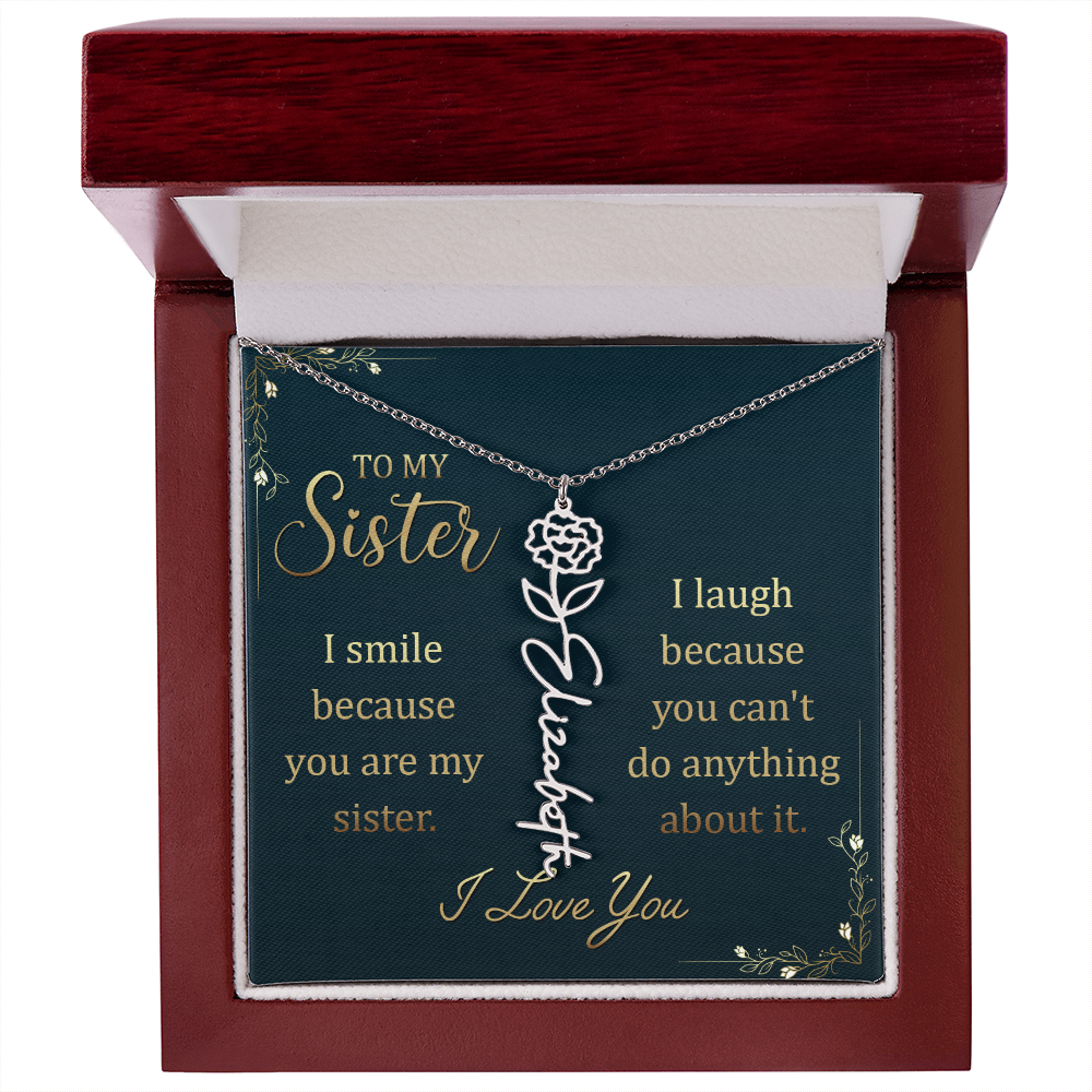 Sister Custom Birth Flower Name Necklace