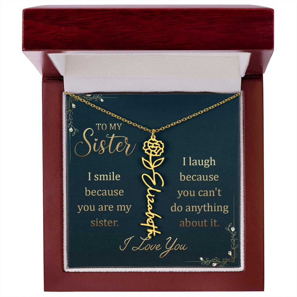 Sister Custom Birth Flower Name Necklace