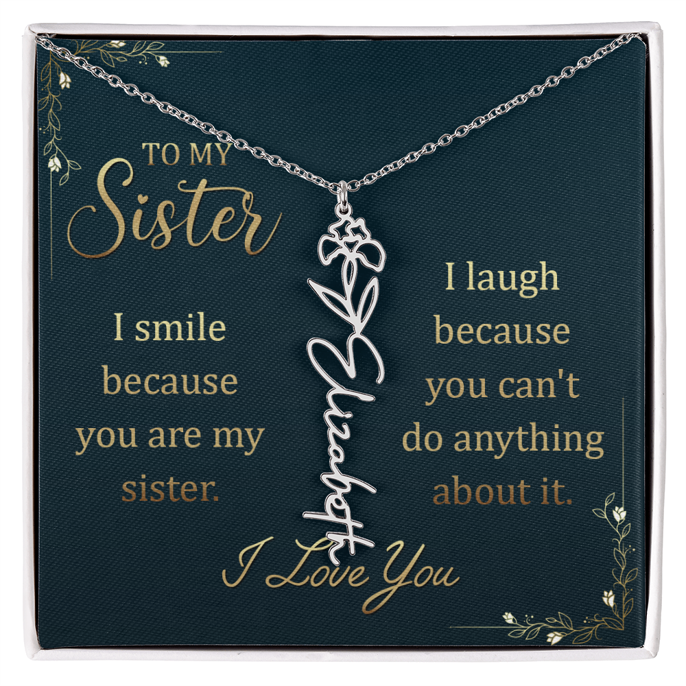 Sister Custom Birth Flower Name Necklace