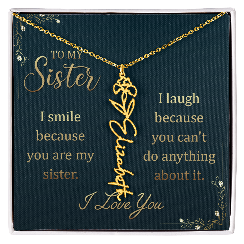 Sister Custom Birth Flower Name Necklace