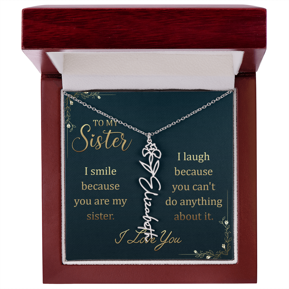 Sister Custom Birth Flower Name Necklace