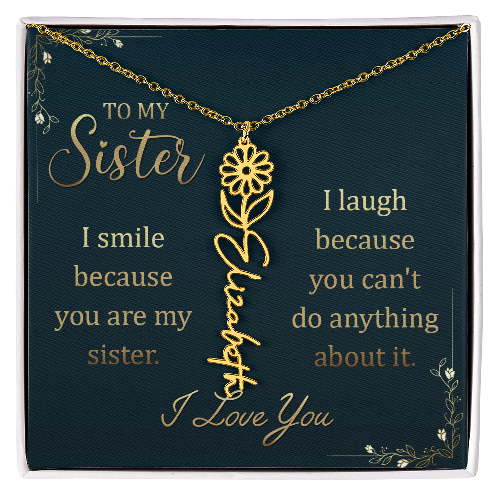 Sister Custom Birth Flower Name Necklace