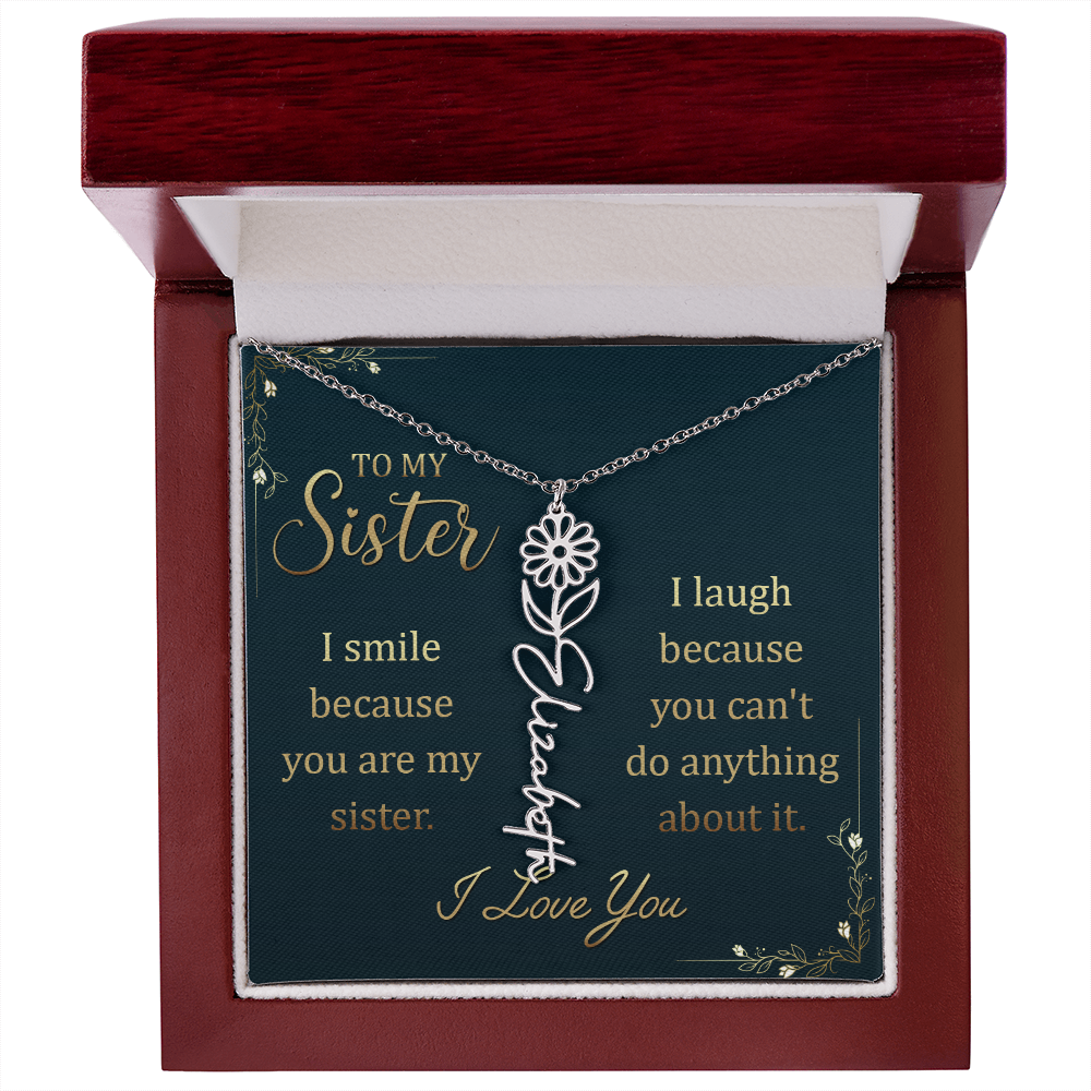 Sister Custom Birth Flower Name Necklace