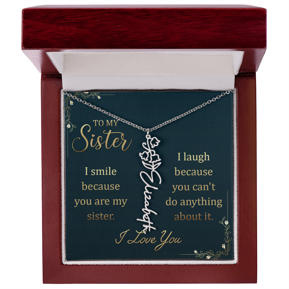 Sister Custom Birth Flower Name Necklace