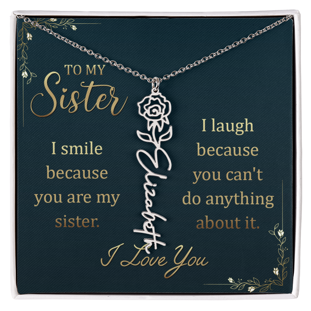 Sister Custom Birth Flower Name Necklace