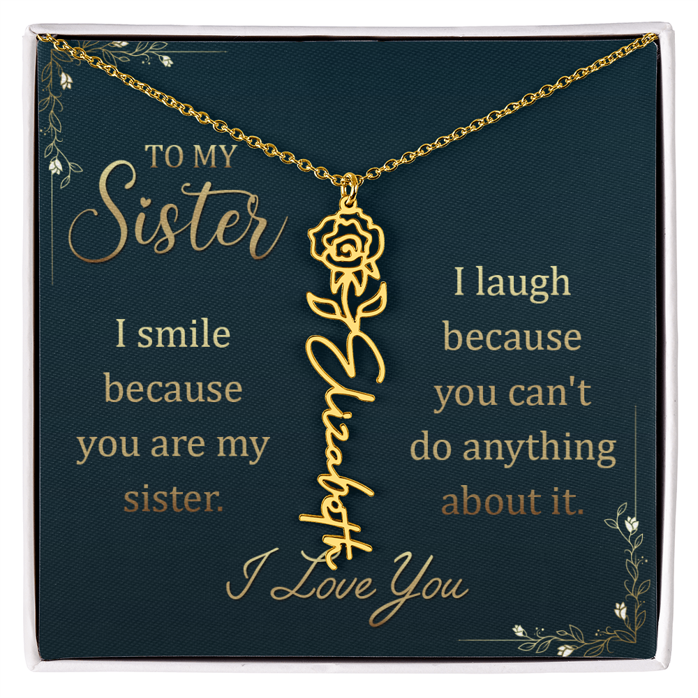 Sister Custom Birth Flower Name Necklace