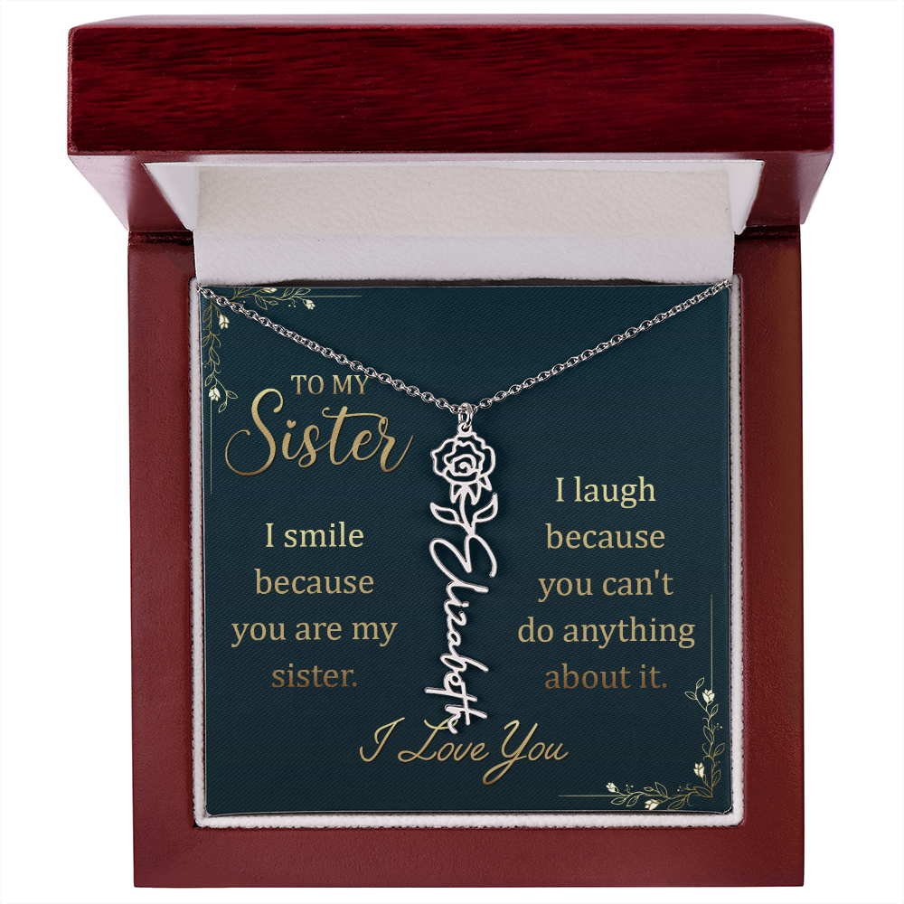 Sister Custom Birth Flower Name Necklace