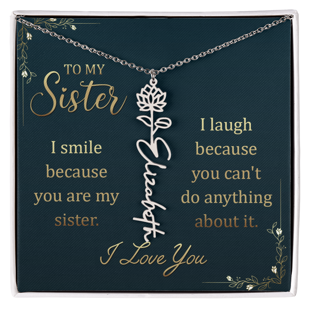 Sister Custom Birth Flower Name Necklace