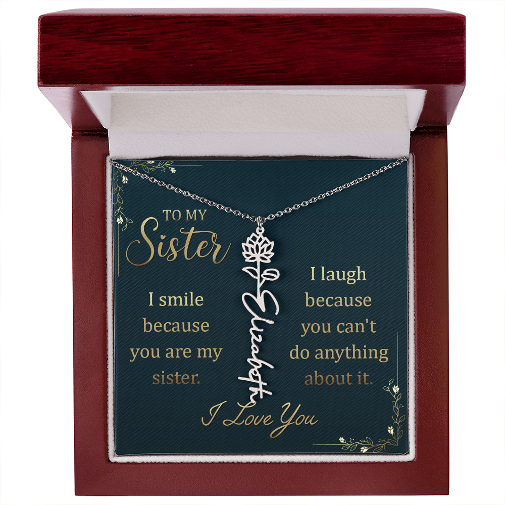 Sister Custom Birth Flower Name Necklace