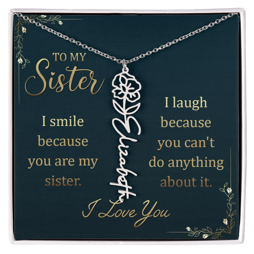 Sister Custom Birth Flower Name Necklace