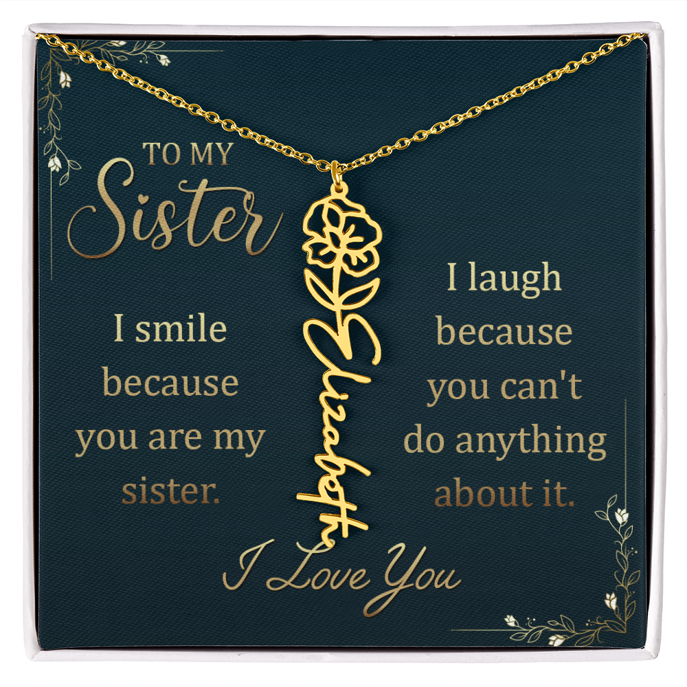 Sister Custom Birth Flower Name Necklace