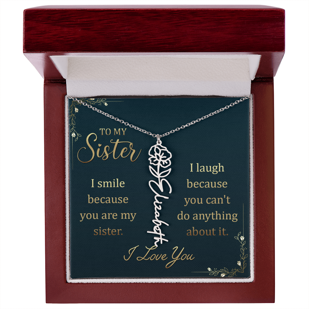 Sister Custom Birth Flower Name Necklace