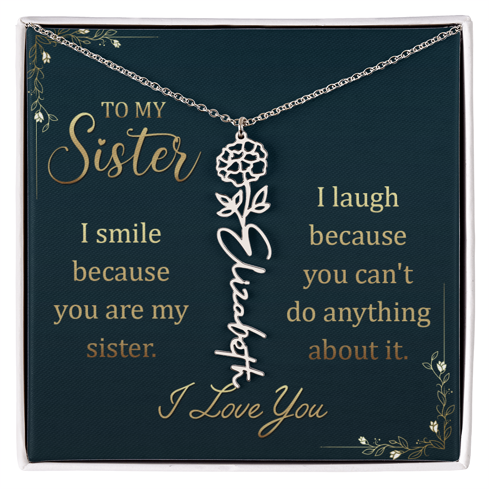 Sister Custom Birth Flower Name Necklace