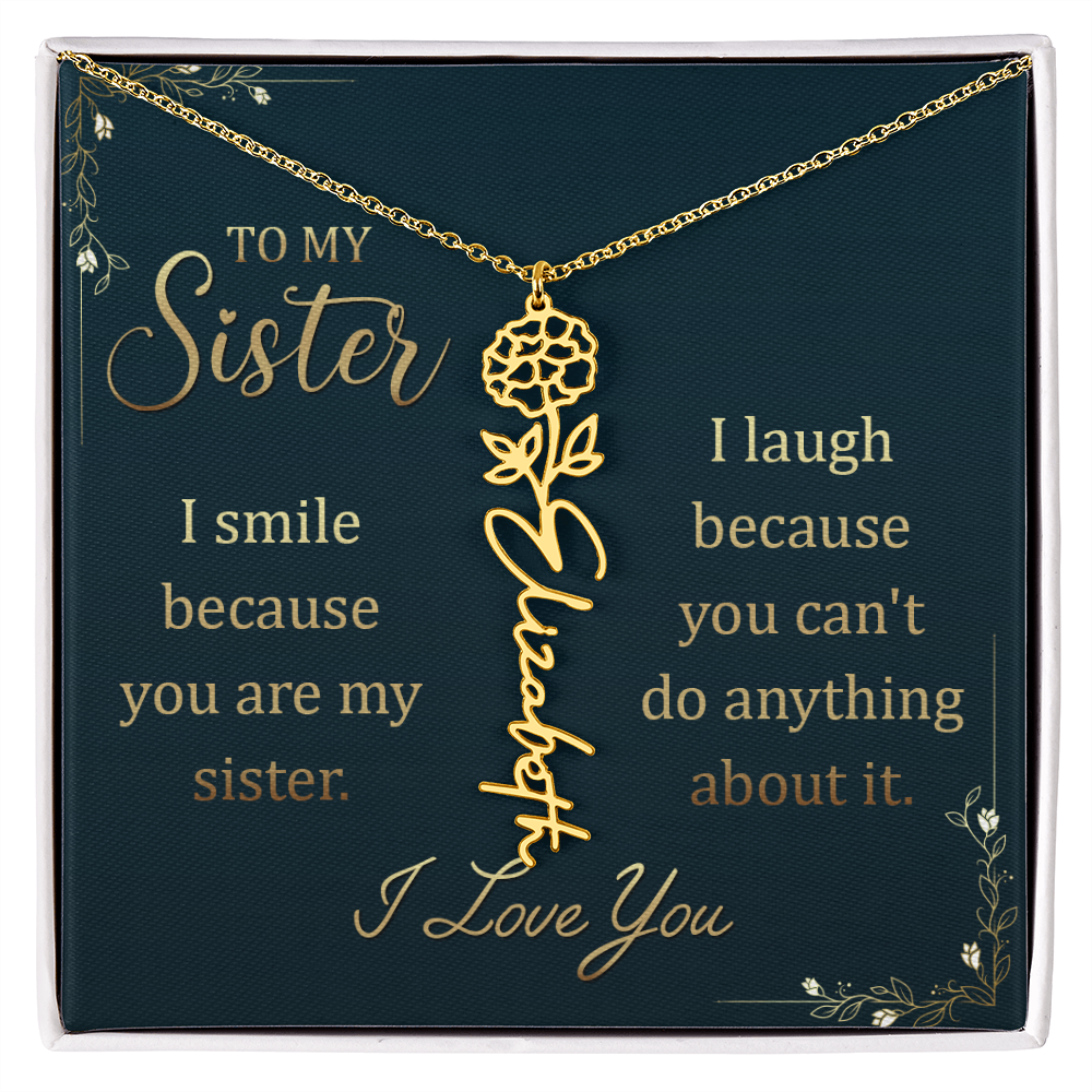Sister Custom Birth Flower Name Necklace