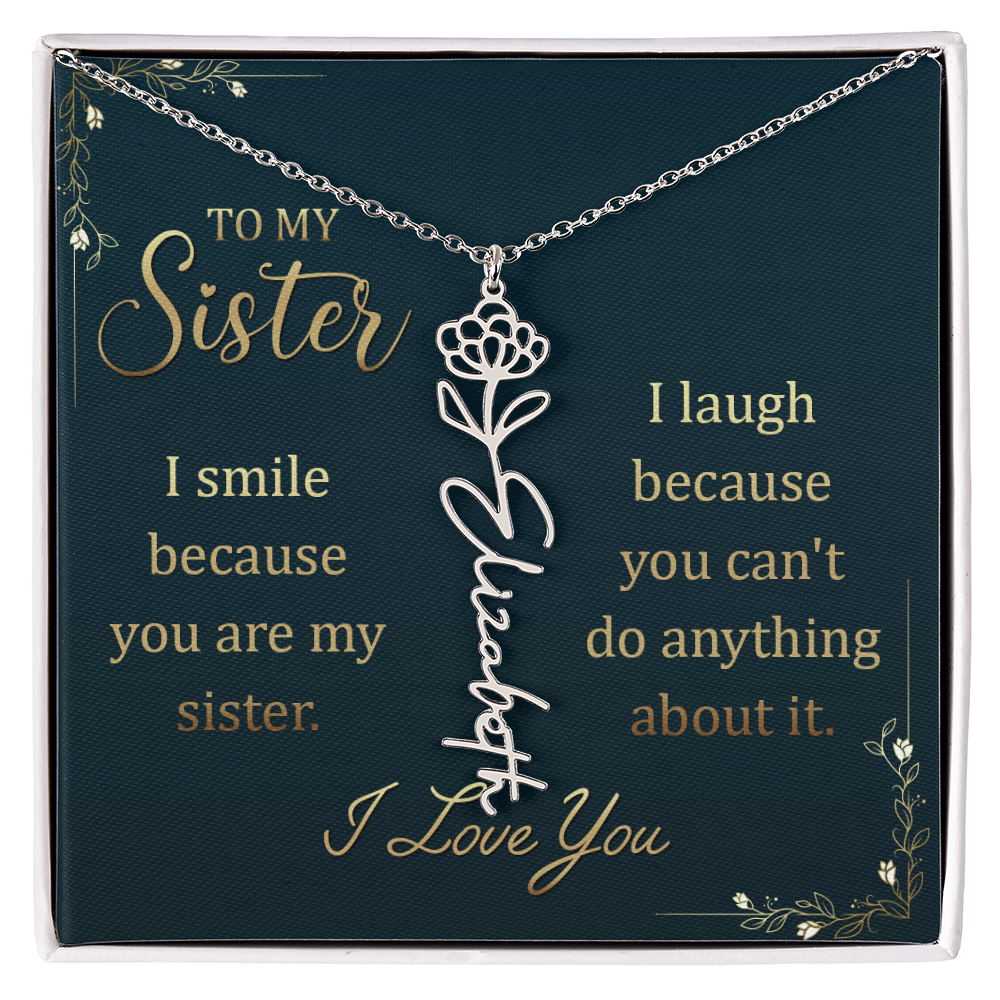 Sister Custom Birth Flower Name Necklace