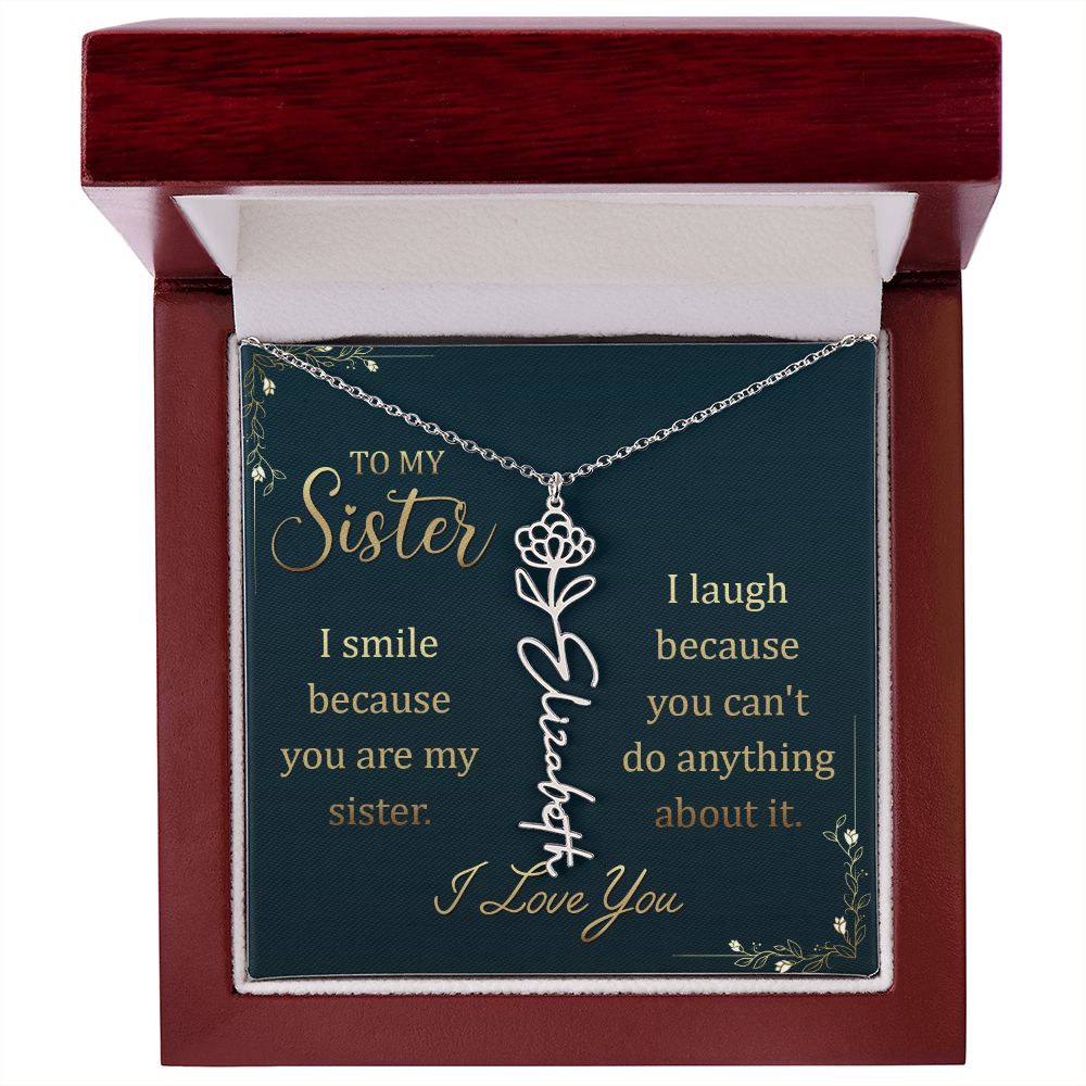 Sister Custom Birth Flower Name Necklace