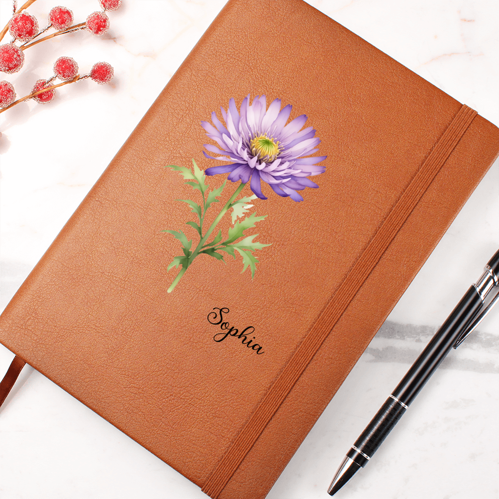 Personalized Birth Month Flower Journal, Custom Name Notebook, Vegan Leather Journal, Lined Writing Book, Thoughtful Gift for Any Occasion