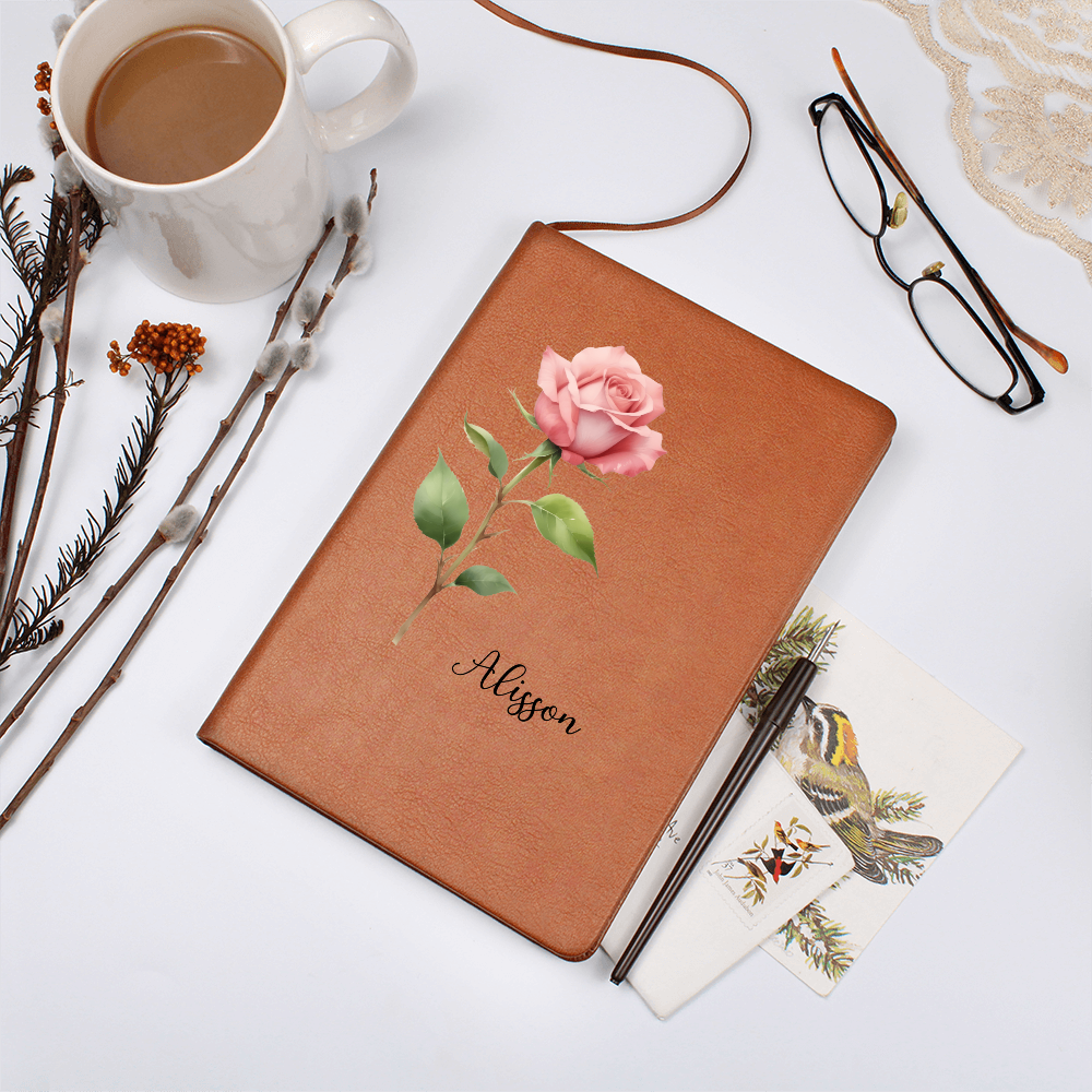 Personalized Birth Month Flower Journal, Custom Name Notebook, Vegan Leather Journal, Lined Writing Book, Thoughtful Gift for Any Occasion