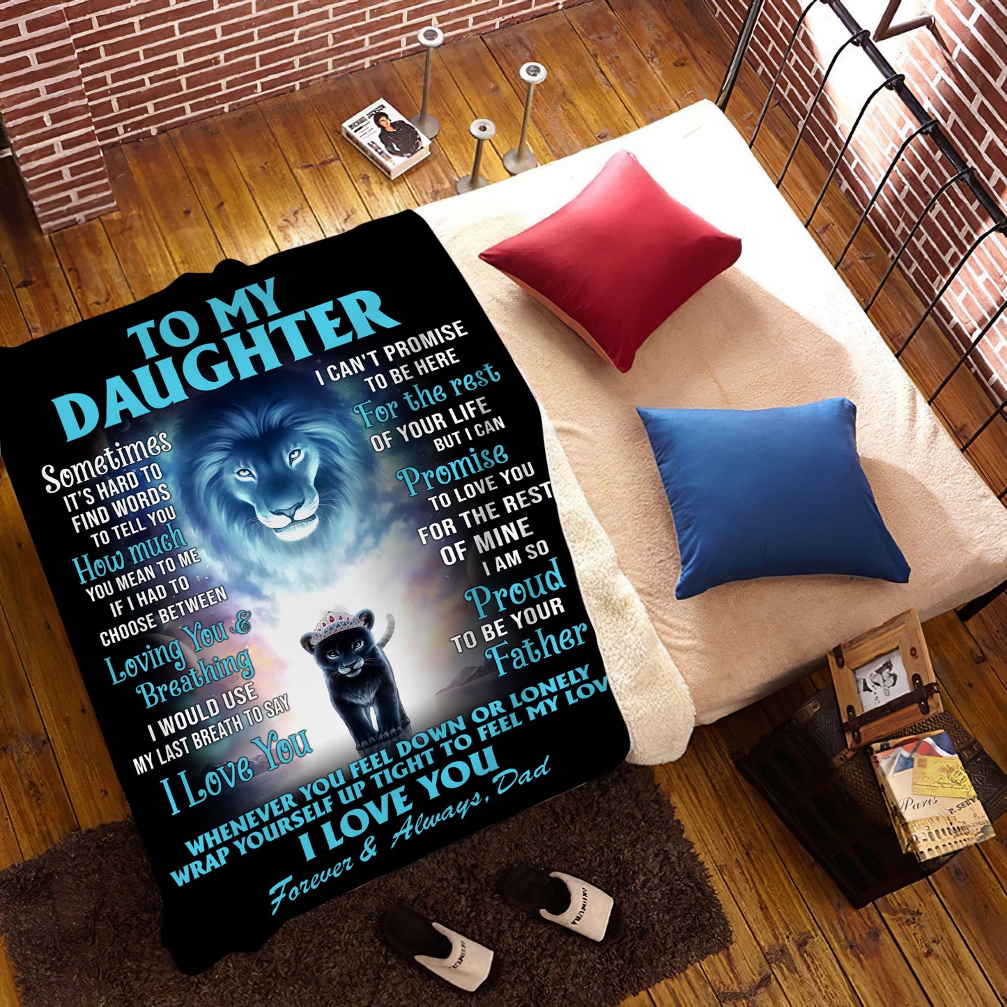 Daughter From Dad Lion Sherpa Blanket 50 x 60 or 60 x 80