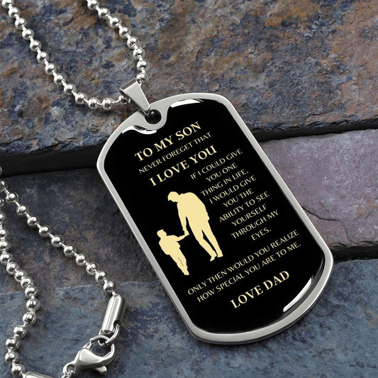 To My Son Love Dad | Dog Tag Black/Gold