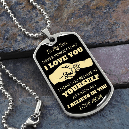 To My Son Love Mom | Dog Tag Black and Gold