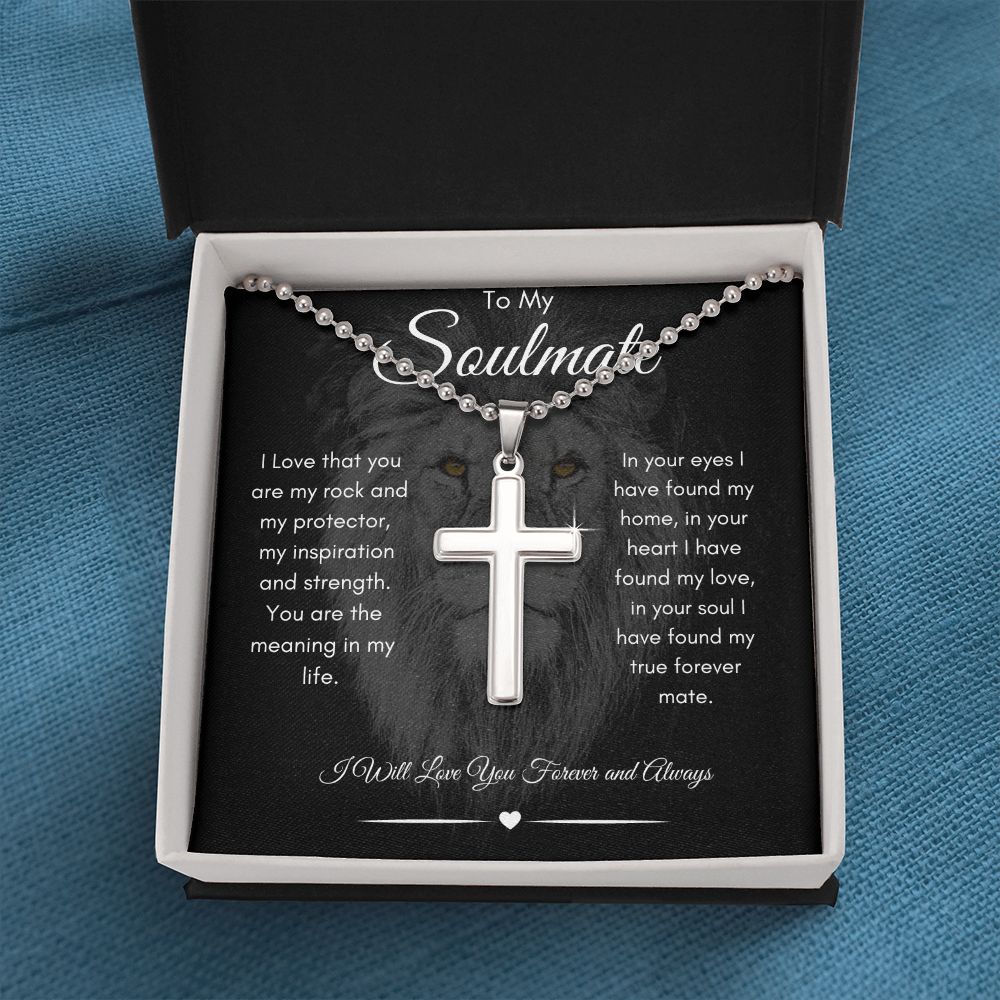Soulmate Lion Stainless Cross Necklace with Ball Chain