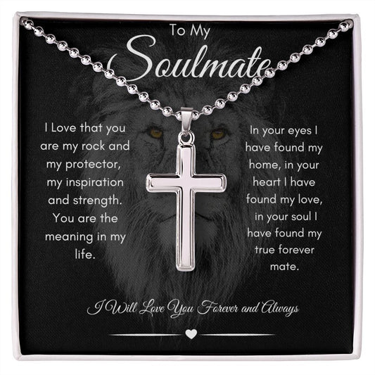 Soulmate Lion Stainless Cross Necklace with Ball Chain