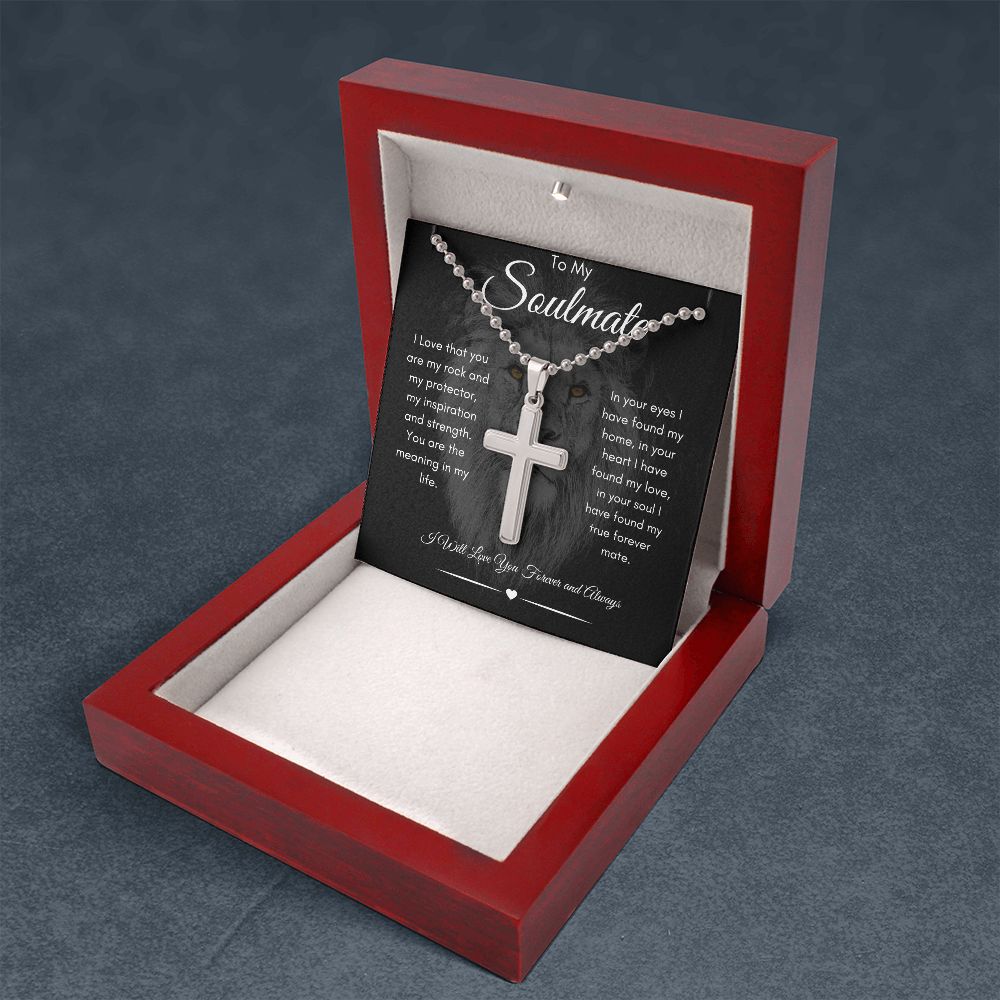 Soulmate Lion Stainless Cross Necklace with Ball Chain