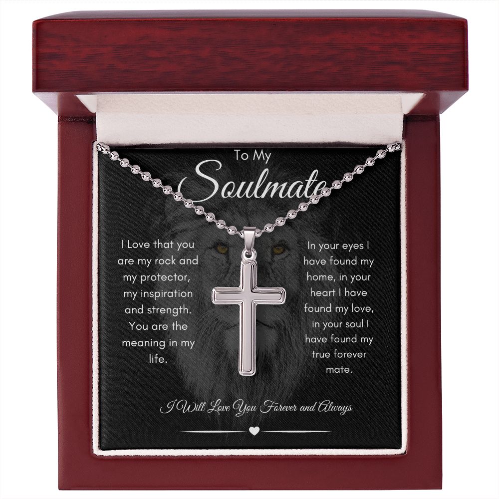 Soulmate Lion Stainless Cross Necklace with Ball Chain