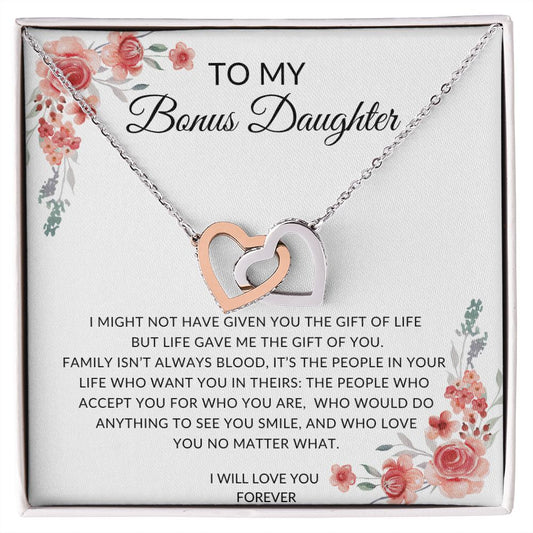 To My Bonus Daughter | Interlocking Hearts Necklace
