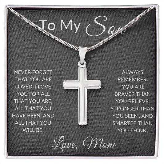 To My Son Love, Mom | Stainless Steel Cross Necklace
