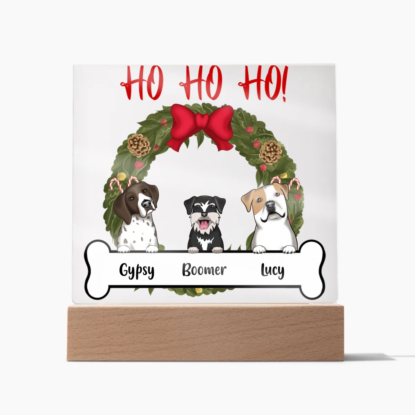 Personalized Ho Ho Ho  Christmas Dogs Acrylic Square Plaque