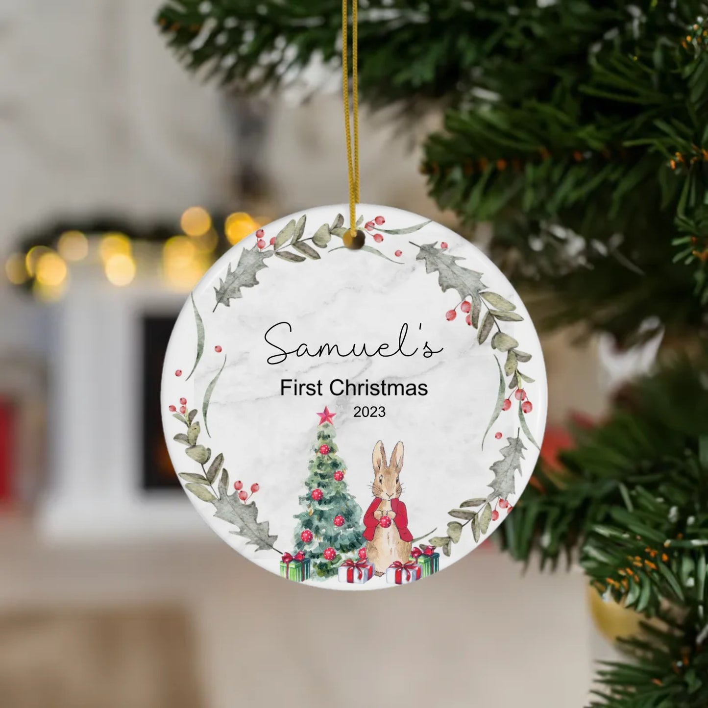 First Christmas Round Ornament Personalized